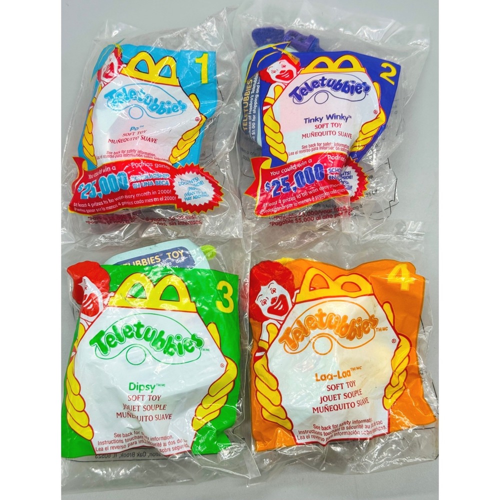 McDonalds Teletubbies Plush Complete Set of 4 Vintage 2000 Sealed Hug Clip